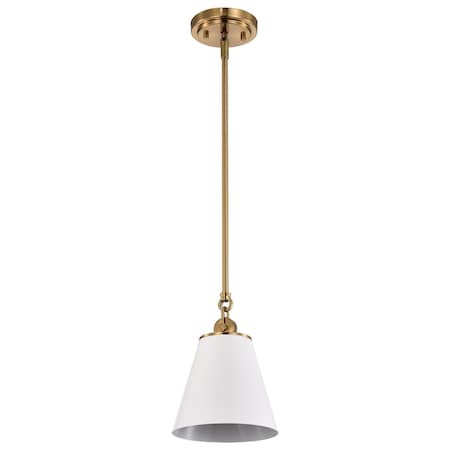 Dover 1-Light Small Pendant White With Vintage Brass